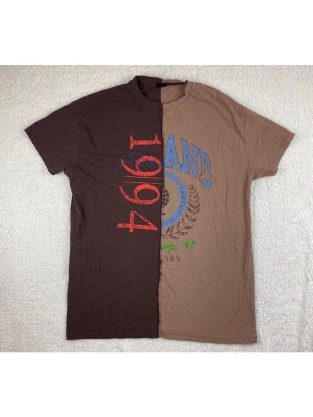 Urban Outfitters Half and Half Split T Shirt Men's Size Medium Collegiate Tee